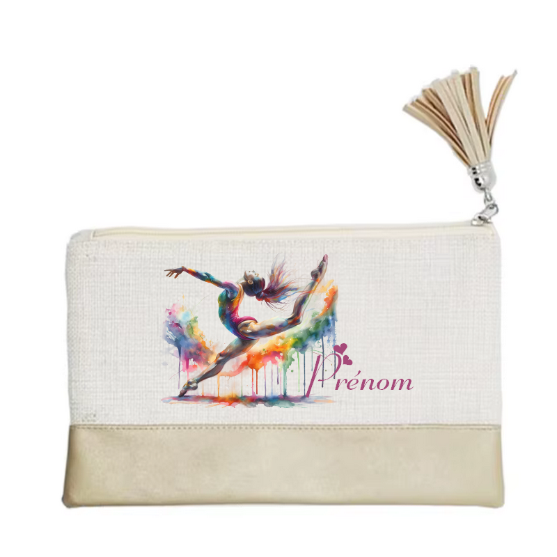 Pochette personnalisée motif gym et danse en toile et simili cuir personnalisée