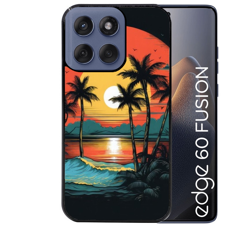 Coque noire taperso pour Moto Edge 60 et Neo Fusion Pro avec motif hawaii palmier protection antichoc personnalisée