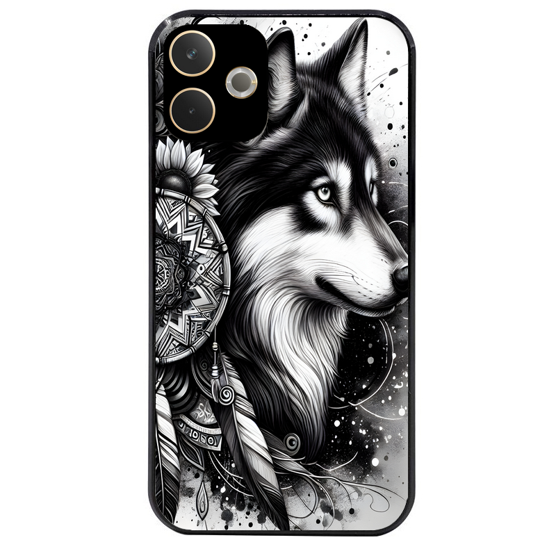 Coque noire taperso pour OPPO A5 PRO 4G et 5G avec motif loup dreamcatcher protection antichoc personnalisée