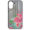 Coque noire taperso pour POCO C71 4G avec motif bois gris et fleur rose protection antichoc personnalisée