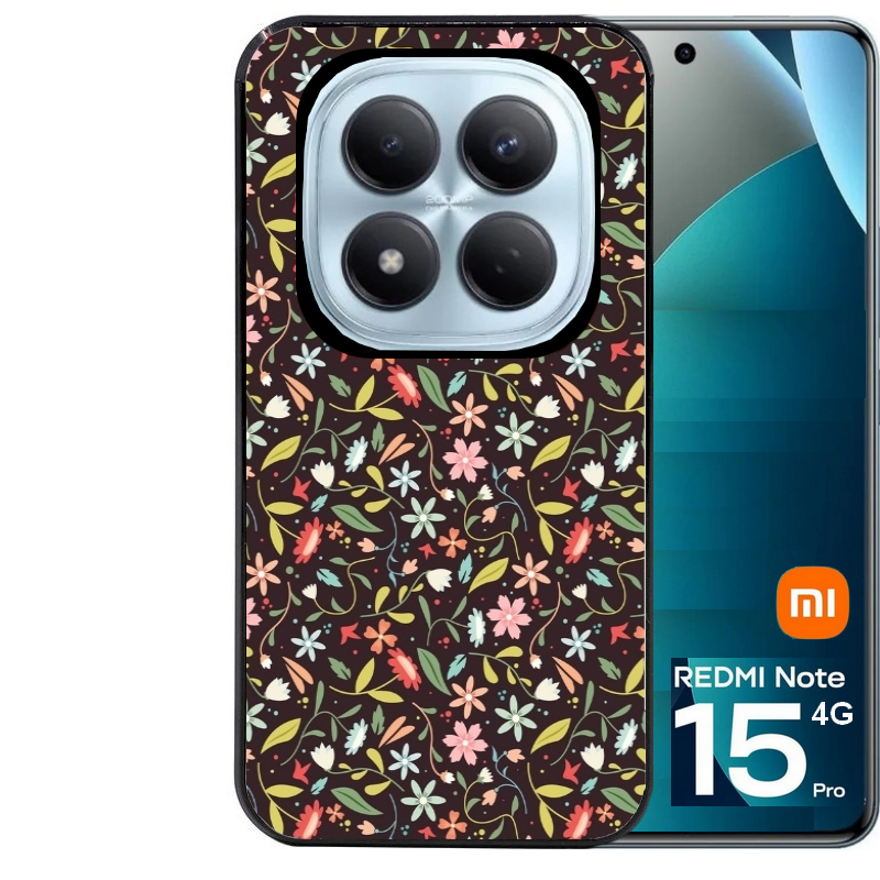 Coque noire taperso pour Redmi Note 15 et PRO PLUS 4G 5G avec motif petites feurs multicolores protection antichoc personnalisée
