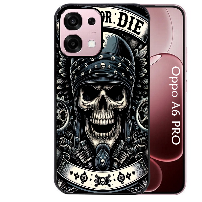 Coque noire taperso pour OPPO A6 PRO 4G et 5G avec motif mort motard protection antichoc personnalisée