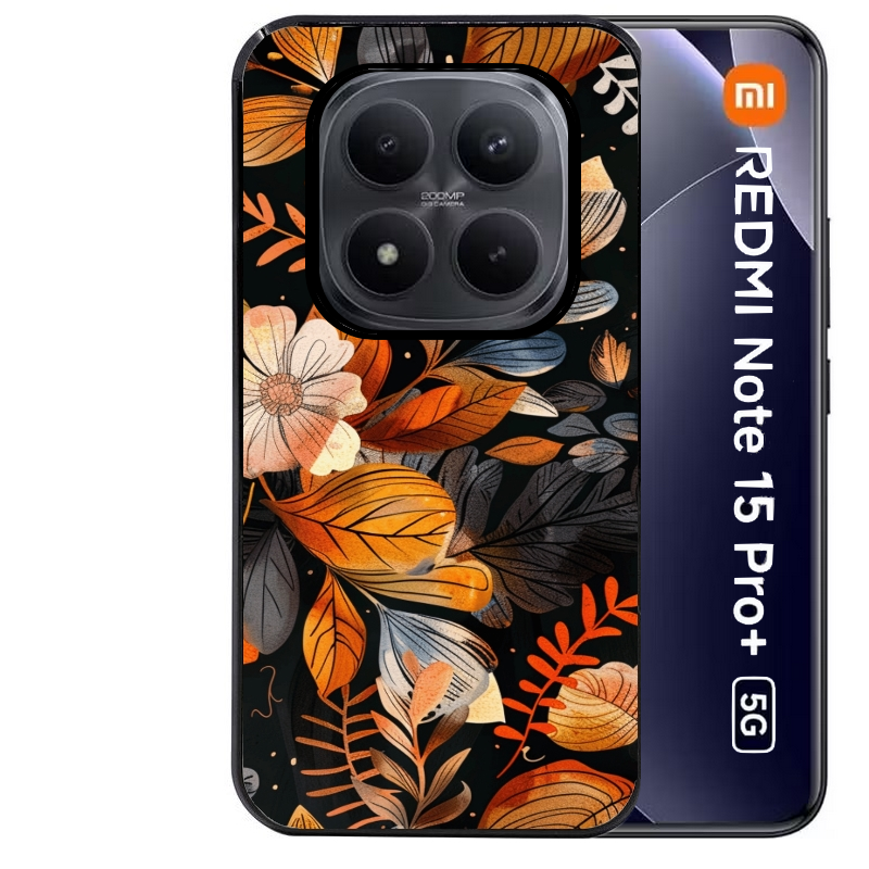 Coque noire taperso pour Redmi Note 15 et PRO PLUS 4G 5G avec motif fleur automne protection antichoc personnalisée