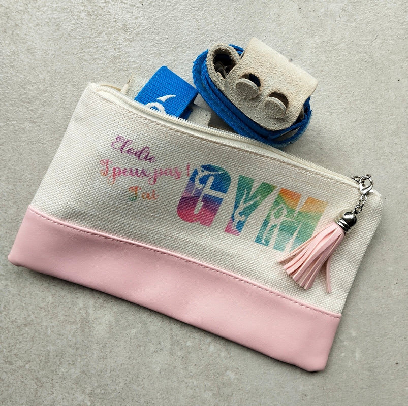 Pochette personnalisée de maquillage maniques Taperso argent avec motif gym jpeux pas