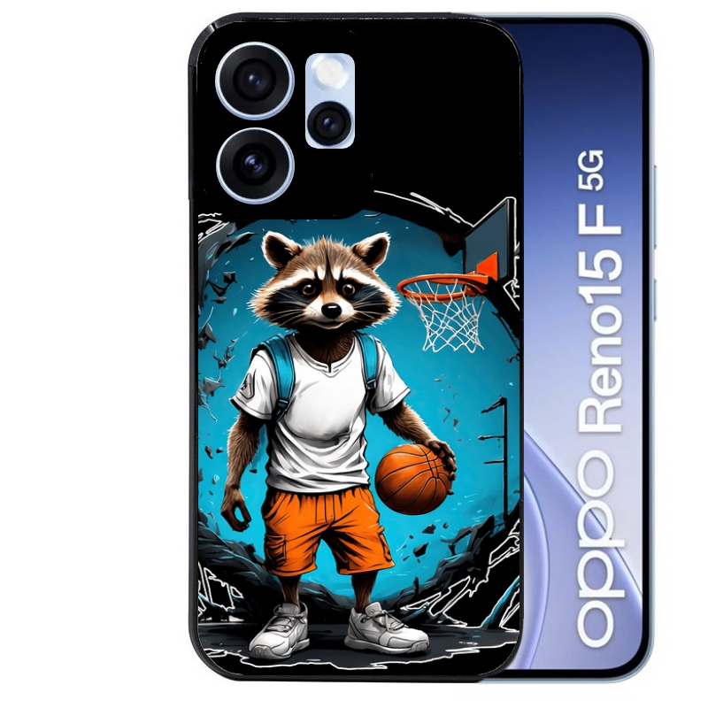 Coque noire taperso pour OPPO Reno 15 et F FS 5G avec motif basket racoon protection antichoc personnalisée