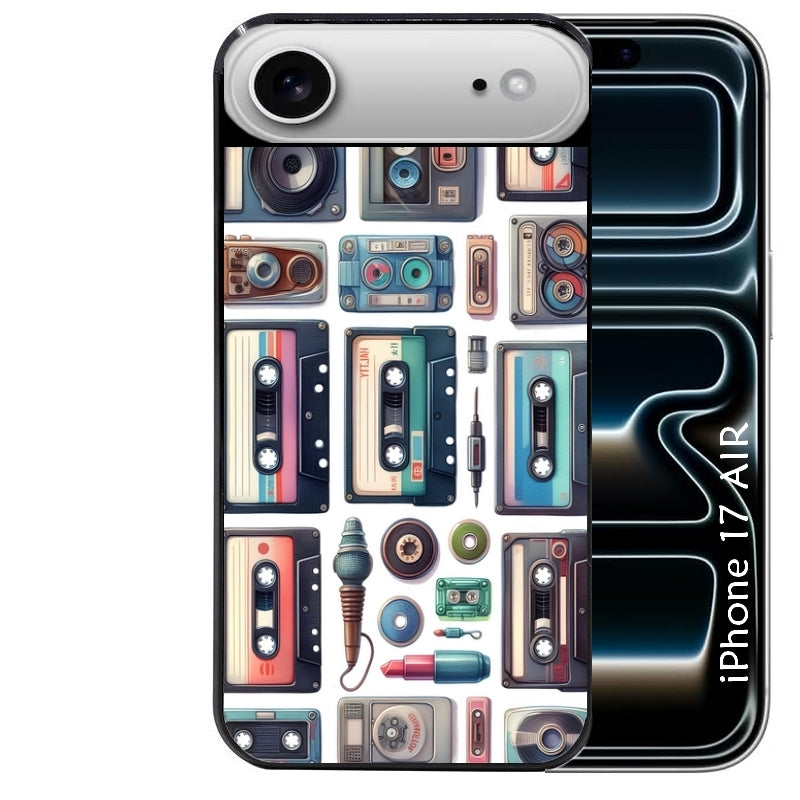 Coque noire taperso pour Iphone 17 17E AIR MAX PRO avec motif cassette multi protection antichoc personnalisée