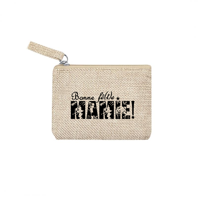 Pochette personnalisée bonne fête mamie en jute et doré en jute et doré