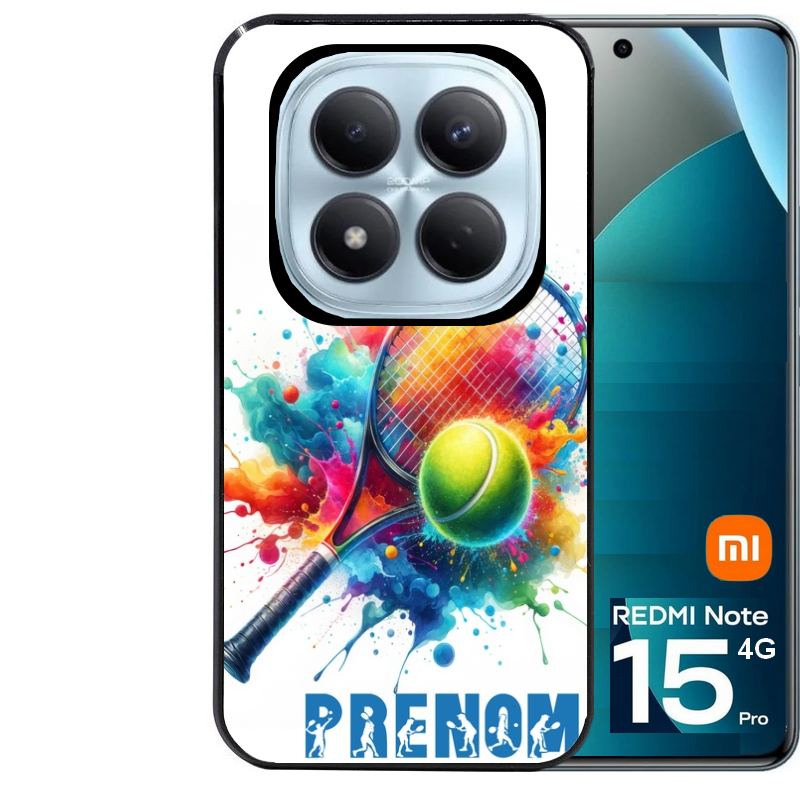 Coque noire taperso pour Redmi Note 15 et PRO PLUS 4G 5G avec motif tennis raquette personnalisee protection antichoc personnalisée