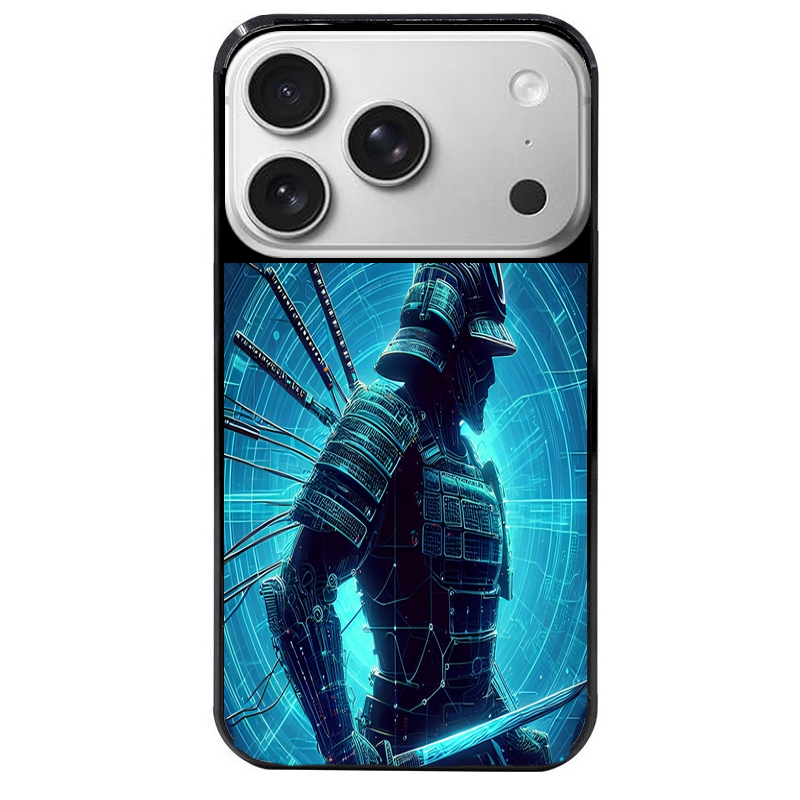 Coque noire taperso pour Iphone 17 17E AIR MAX PRO avec motif samourai bleu protection antichoc personnalisée