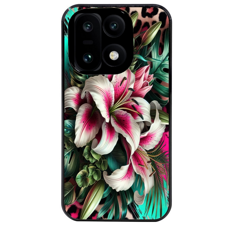 Coque noire taperso pour OnePlus 15 avec motif leopard hibiscus protection antichoc personnalisée