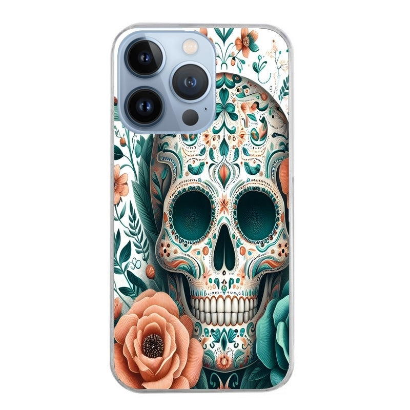 Coque taperso pour Iphone 12 et PRO MINI PRO MAX avec motif mort mexicaine turquoise protection antichoc personnalisée