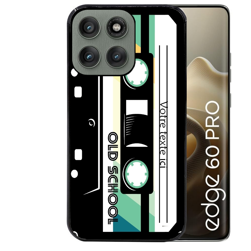 Coque noire taperso pour Moto Edge 60 et Neo Fusion Pro personnalisable avec motif cassette vintage protection antichoc personnalisée