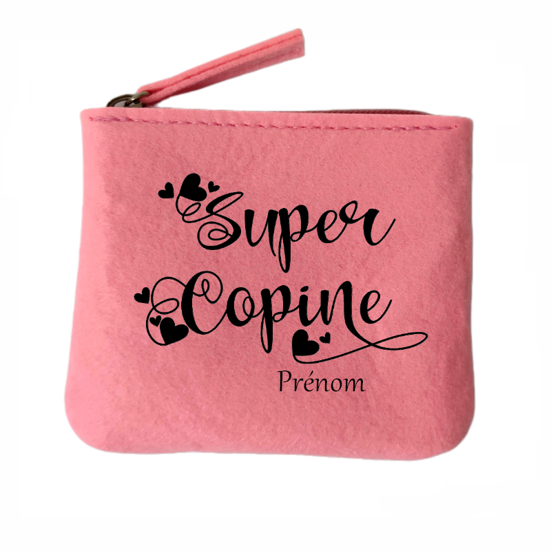 Porte monnaie personnalisé super copine en feutrine en feutrine