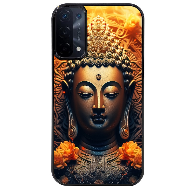 Coque noire taperso pour OPPO A54 et A74 5G avec motif bouddha et fleur protection antichoc personnalisée