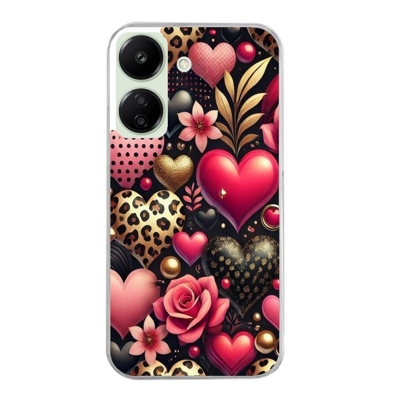 Coque taperso pour POCO C65 4G avec motif coeur et leopard protection antichoc personnalisée