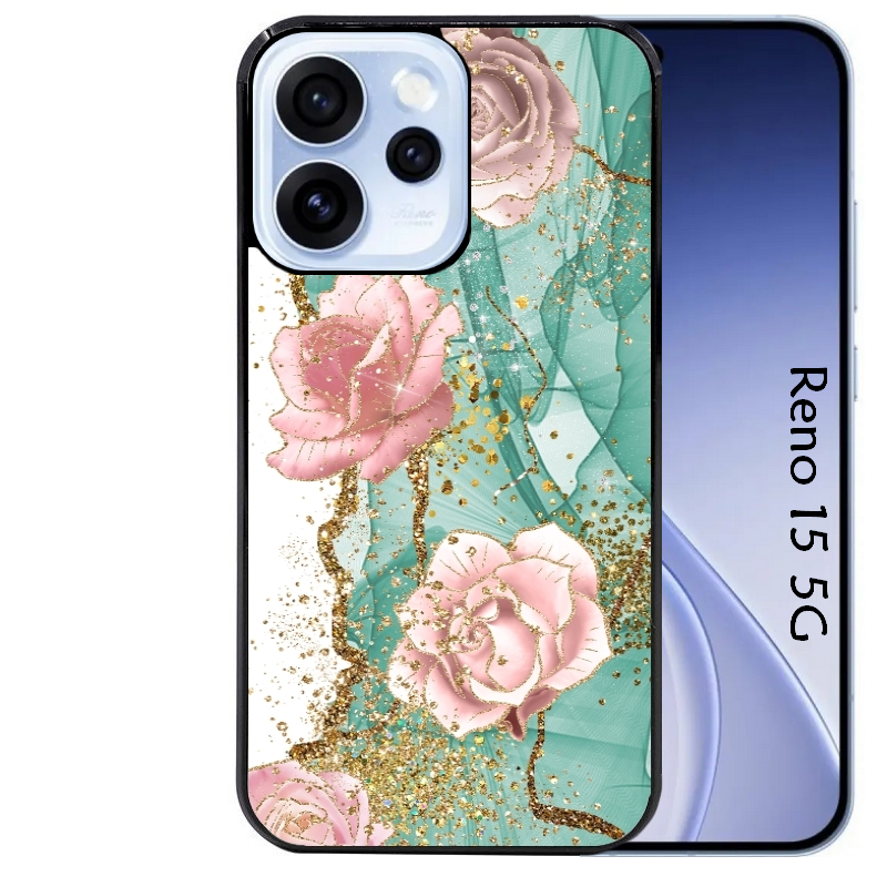 Coque noire taperso pour OPPO Reno 15 et F FS 5G avec motif marbre fleur turquoise protection antichoc personnalisée