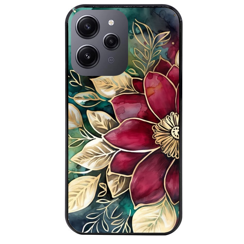 Coque noire taperso pour Redmi 12 4G et 5G avec motif fleur poinsettia style noel protection antichoc personnalisée