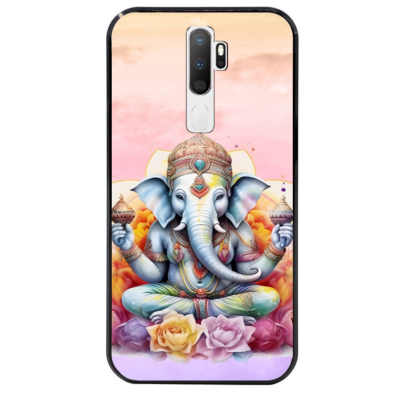 Coque noire taperso pour OPPO A5 A9 2020 avec motif elephant namaste protection antichoc personnalisée