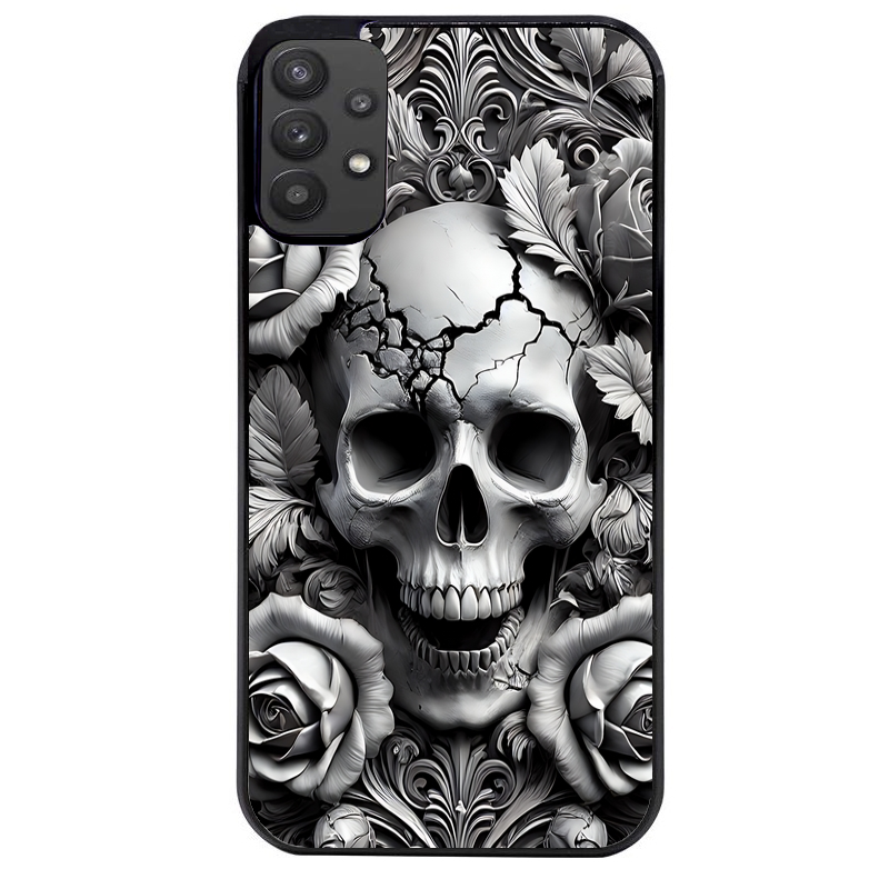 Coque noire taperso pour galaxy A22 A32 A52 A52S 4G 5G  avec motif tete de mort fleur protection antichoc personnalisée