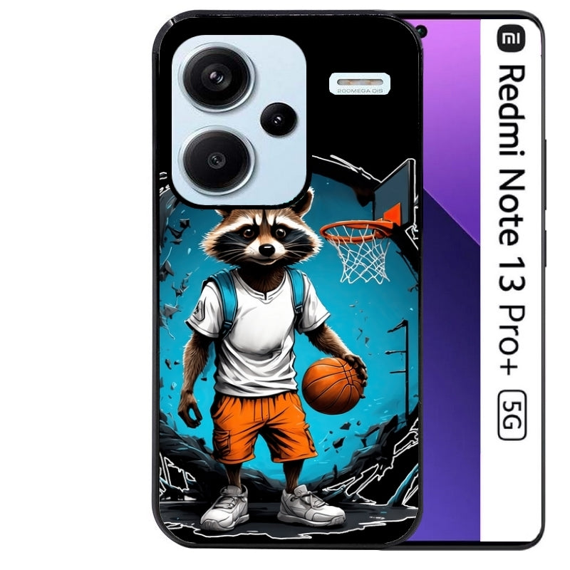 Coque noire taperso pour Redmi Note 13 PRO PLUS 5G avec motif basket racoon protection antichoc personnalisée