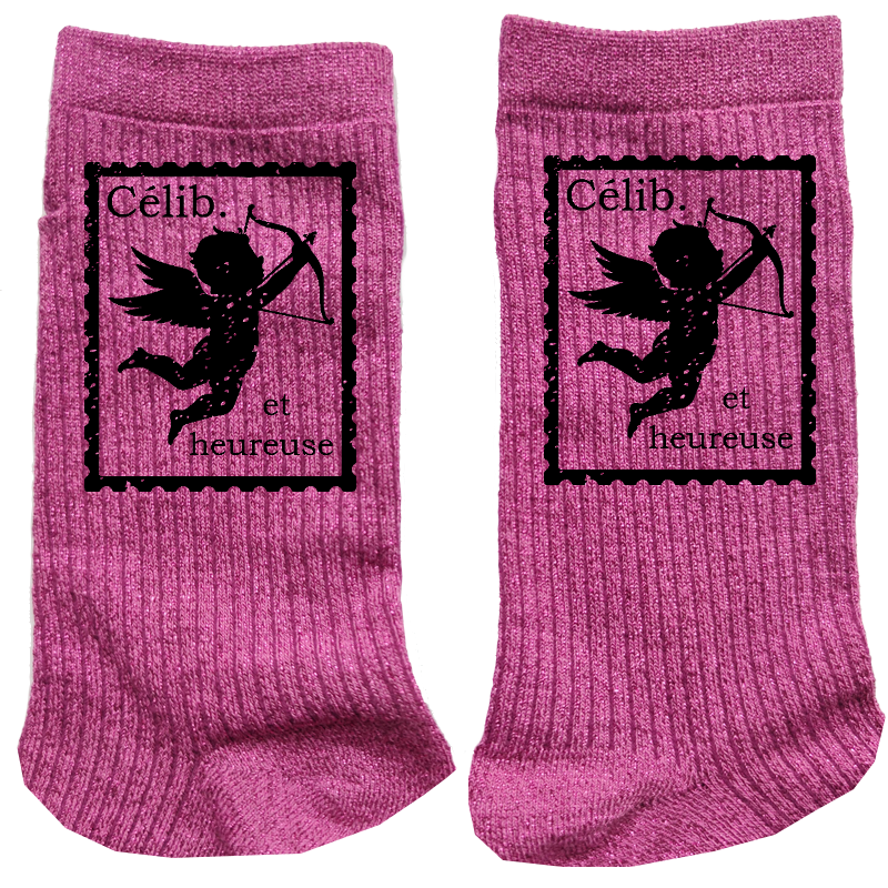 Chaussettes personnalisées paillettes rose motif célibataire