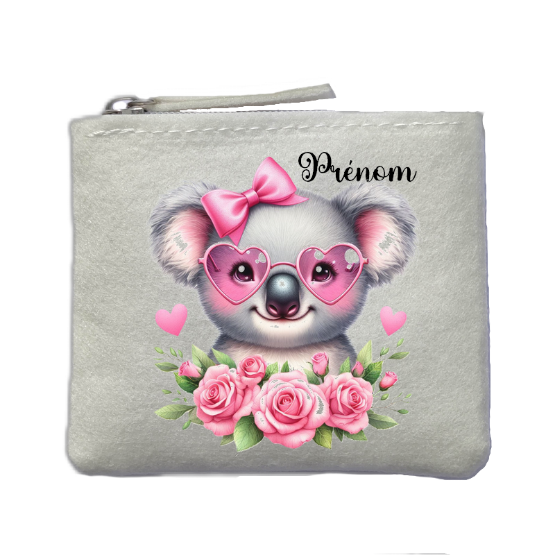 Porte monnaie personnalisé koala noeud ivoire en feutrine en feutrine ivoire