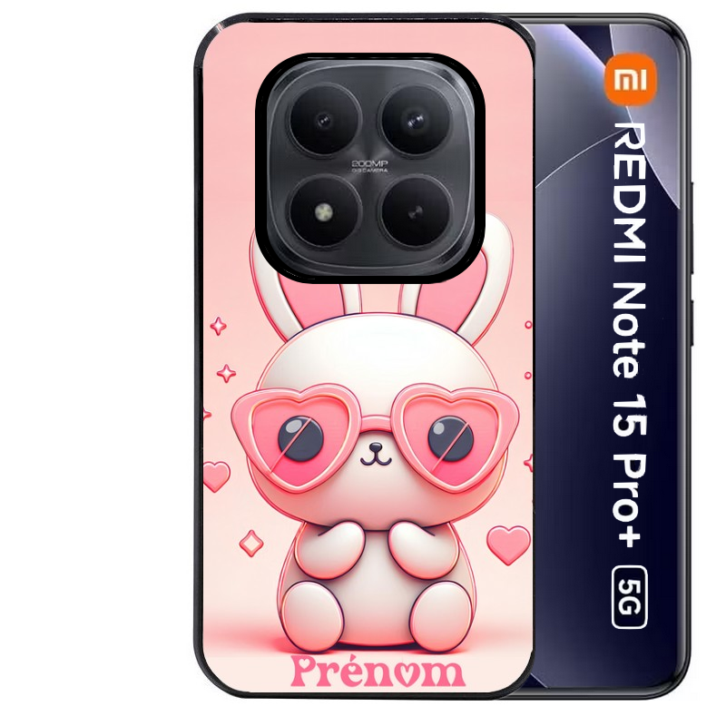 Coque noire taperso pour Redmi Note 15 et PRO PLUS 4G 5G avec motif lapin lunettes personnalisee protection antichoc personnalisée