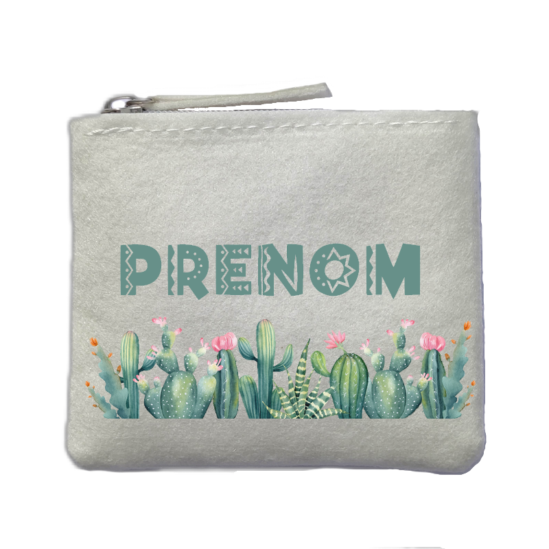 Porte monnaie personnalisé cactus succulent ivoire en feutrine en feutrine ivoire