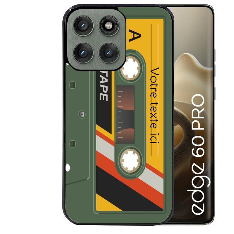 Coque noire taperso pour Moto Edge 60 et Neo Fusion Pro personnalisable avec motif cassette kaki protection antichoc personnalisée