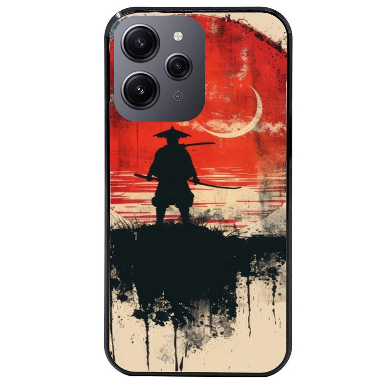 Coque noire taperso pour Redmi 12 4G et 5G avec motif samourai rouge protection antichoc personnalisée