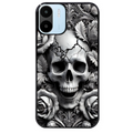 Coque noire taperso pour Redmi A1 et A2 avec motif tete de mort fleur protection antichoc personnalisée