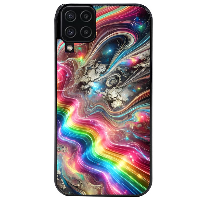 Coque noire taperso pour galaxy A22 A32 A52 A52S 4G 5G  avec motif marbre arc en ciel protection antichoc personnalisée