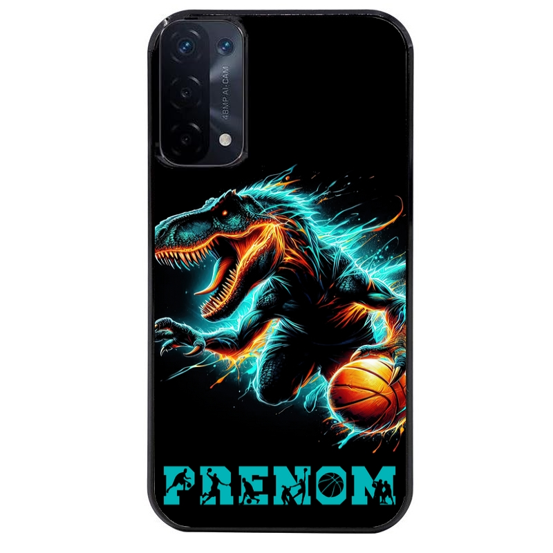 Coque noire taperso pour OPPO A54 et A74 5G avec motif basket et dino personnalisee protection antichoc personnalisée
