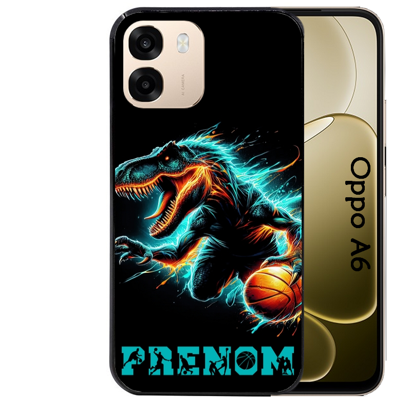 Coque noire taperso pour OPPO A6 A6X 4G et 5G avec motif basket et dino personnalisee protection antichoc personnalisée