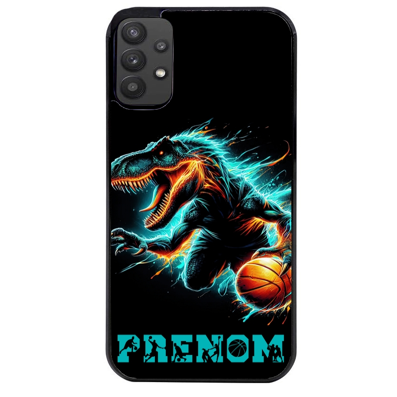 Coque noire taperso pour galaxy A22 A32 A52 A52S 4G 5G  avec motif basket et dino personnalisee protection antichoc personnalisée