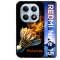 Coque noire taperso pour Redmi Note 15 et PRO PLUS 4G 5G avec motif badminton flamme personnalise protection antichoc personnalisée