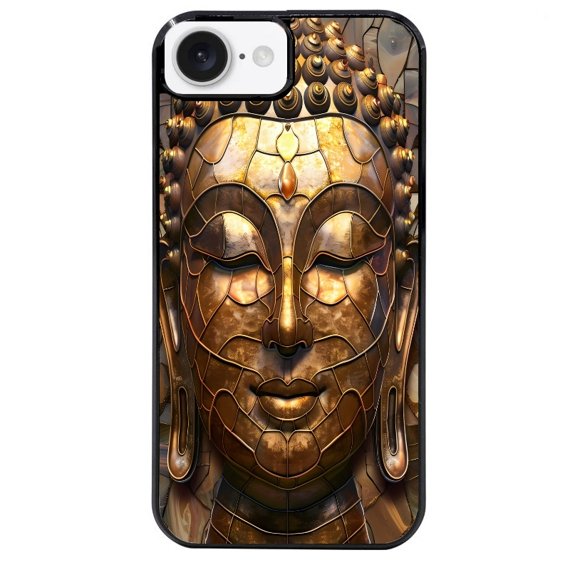 Coque noire taperso pour Iphone 16 16E PLUS MAX PRO avec motif bouddha et mosaique protection antichoc personnalisée
