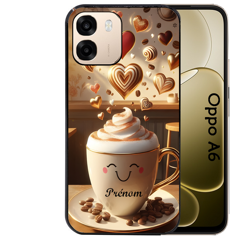 Coque noire taperso pour OPPO A6 A6X 4G et 5G avec motif cafe love morning personnalise protection antichoc personnalisée