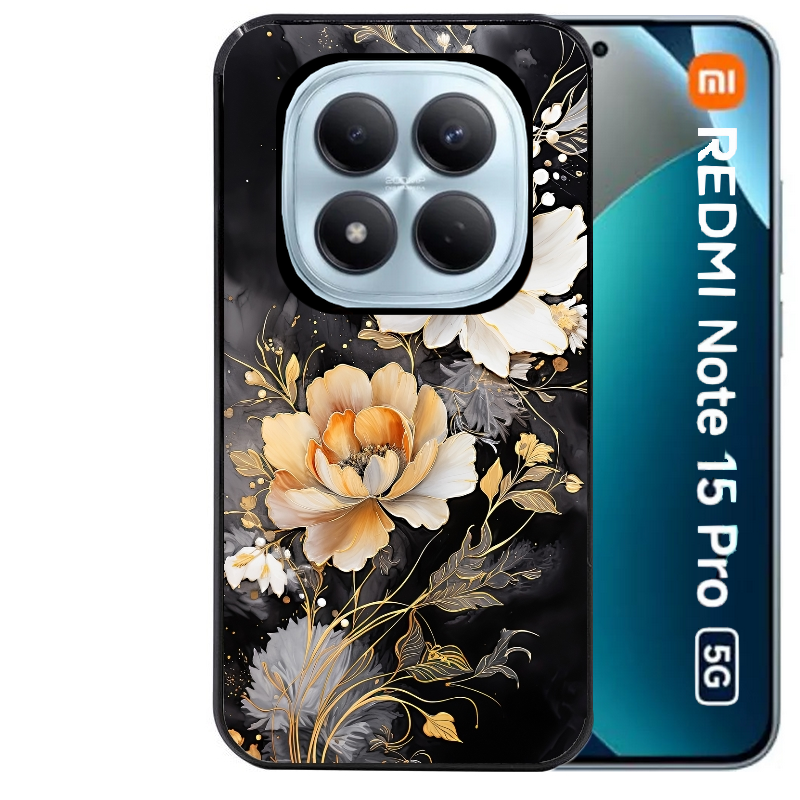 Coque noire taperso pour Redmi Note 15 et PRO PLUS 4G 5G avec motif fleur blanche protection antichoc personnalisée