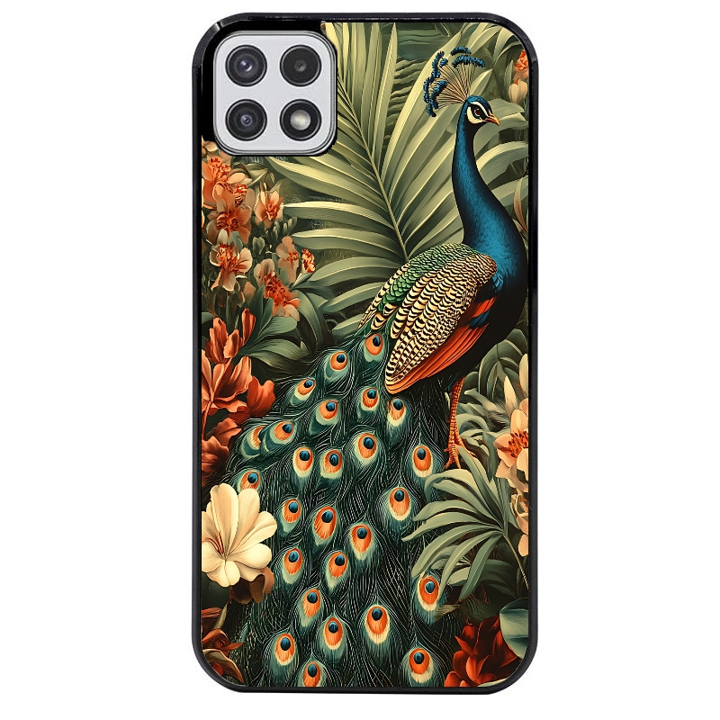 Coque noire taperso pour galaxy A22 A32 A52 A52S 4G 5G  avec motif paon tropical protection antichoc personnalisée