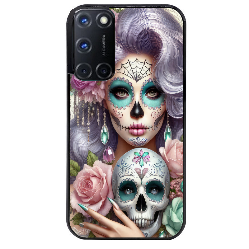 Coque noire taperso pour OPPO A72 4G avec motif tete de mort calavera bijoux protection antichoc personnalisée