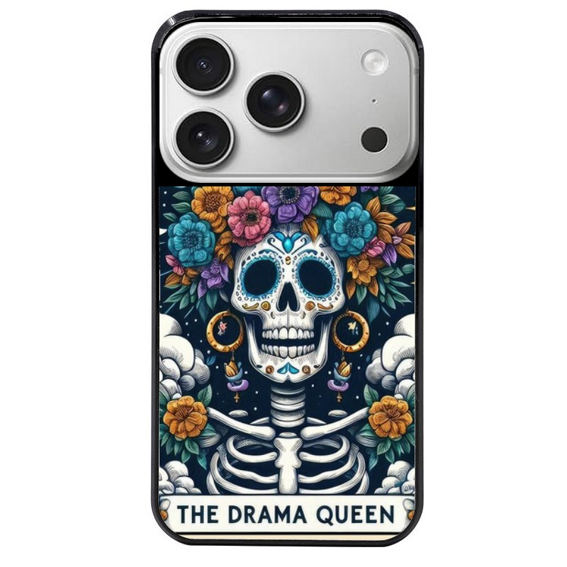 Coque noire taperso pour Iphone 17 17E AIR MAX PRO avec motif tete de mort drama queen protection antichoc personnalisée