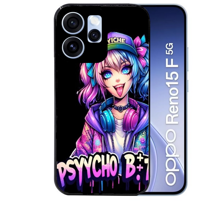 Coque noire taperso pour OPPO Reno 15 et F FS 5G avec motif anime manga et psycho protection antichoc personnalisée