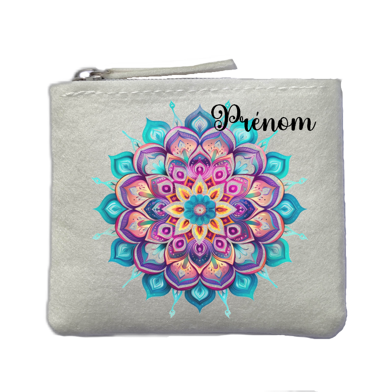 Porte monnaie personnalisé mandala ivoire en feutrine en feutrine ivoire