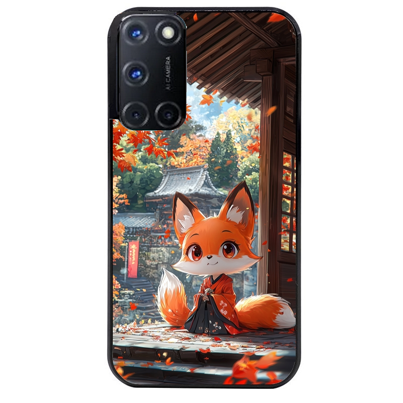 Coque noire taperso pour OPPO A72 4G avec motif renard et fox anime protection antichoc personnalisée