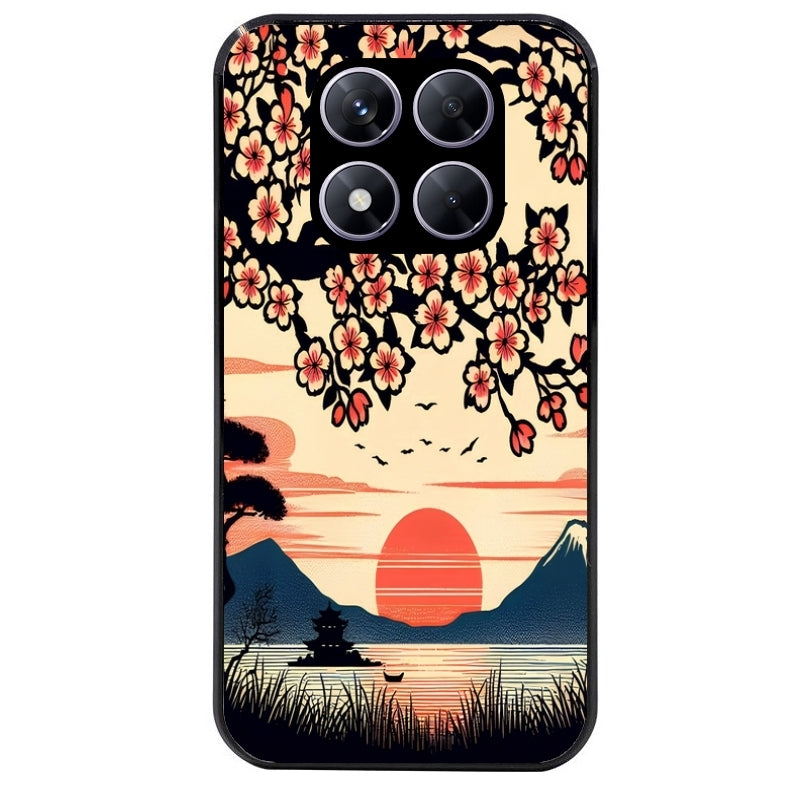 Coque noire taperso pour Redmi Note 14 et PRO PLUS 4G 5G avec motif japan cerisier protection antichoc personnalisée