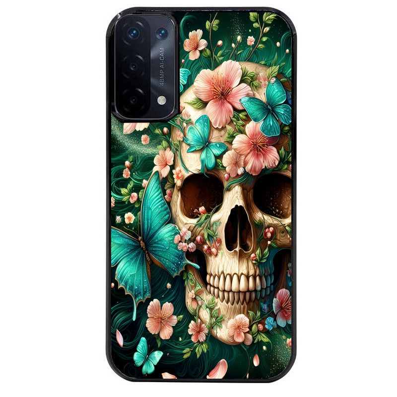 Coque noire taperso pour OPPO A54 et A74 5G avec motif tete de mort skull printemps protection antichoc personnalisée