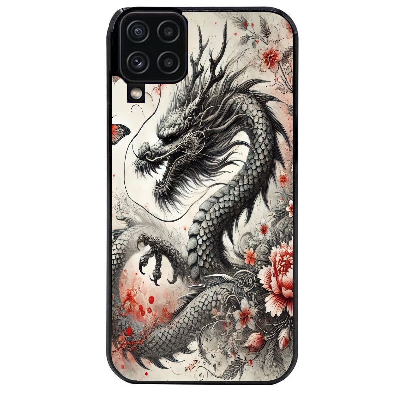 Coque noire taperso pour galaxy A22 A32 A52 A52S 4G 5G  avec motif dragon japan protection antichoc personnalisée
