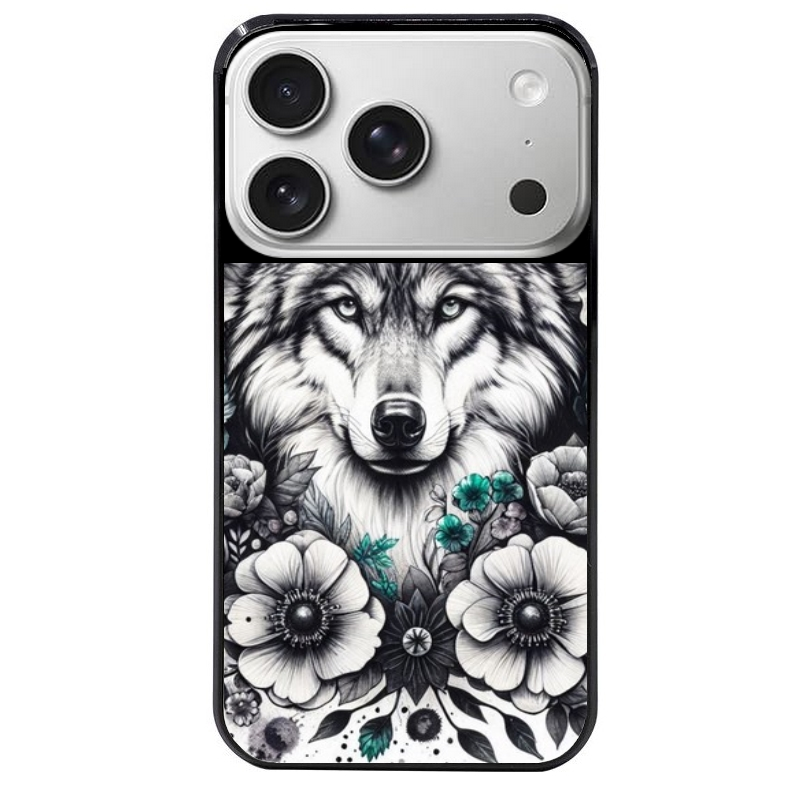 Coque noire taperso pour Iphone 17 17E AIR MAX PRO avec motif loup et fleur protection antichoc personnalisée