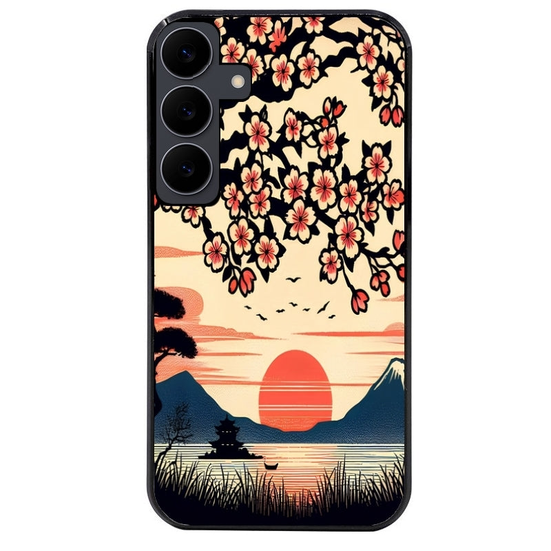 Coque noire taperso pour galaxy A06 A16 A26 A36 A56 avec motif japan cerisier protection antichoc personnalisée